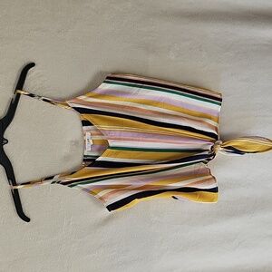 E&M Striped Babydoll Tie Front Cami Tank Top L